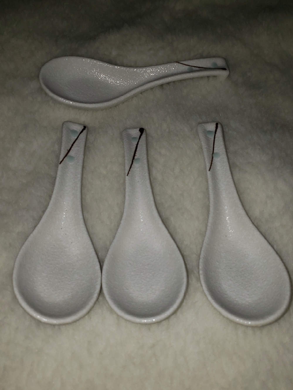 Ceramic Asian Soup Spoons - White with Subtle Blue Accent (Set of 4)